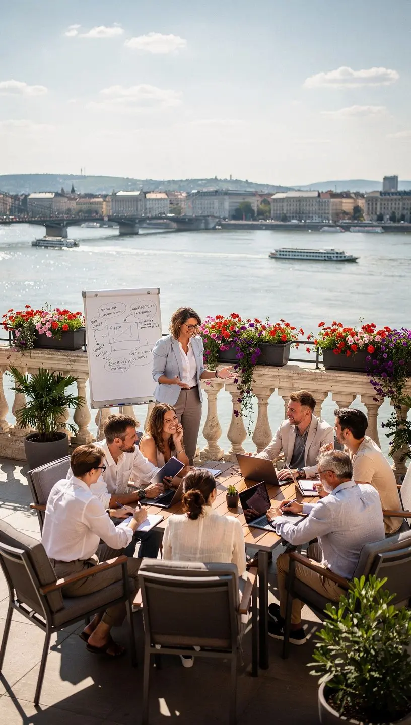 Eine Gruppe von Teilnehmern übt Verhandlungstechniken in kleinen Teams.